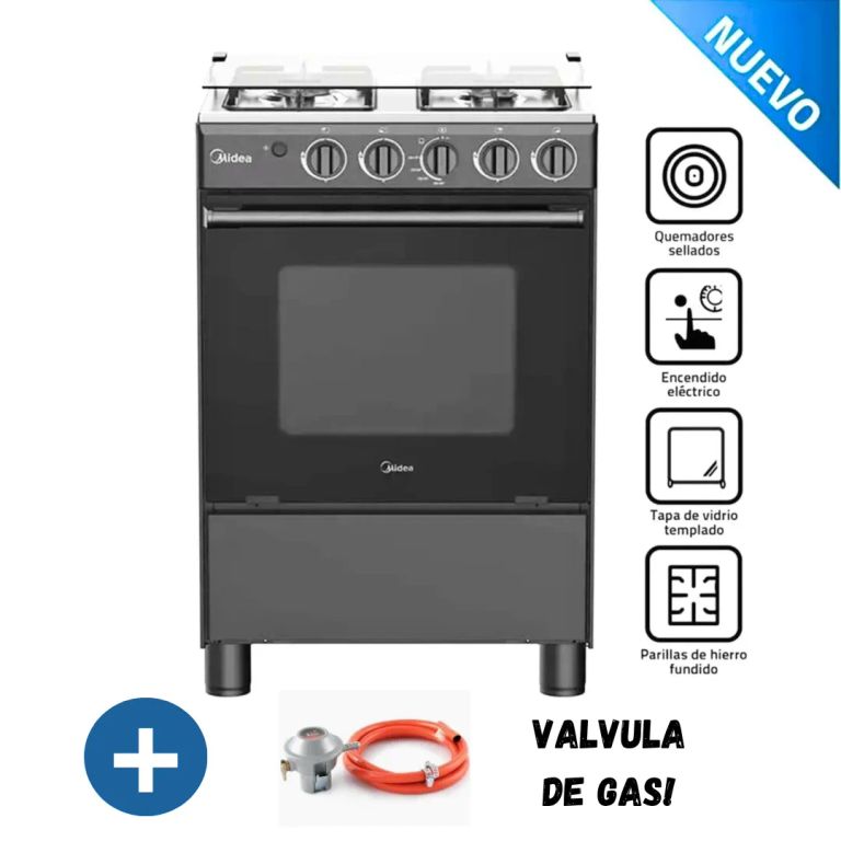 Cocina a Gas 4 Quemadores MGS24FS2LFABBC-PE NEGRO + Válvula para Gas