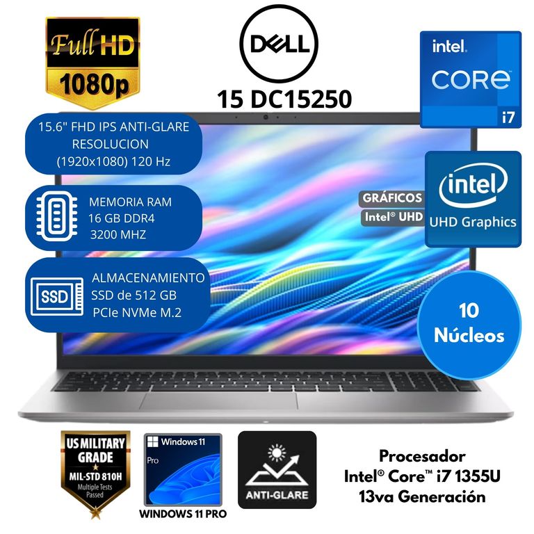 Laptop Intel Core i7 (15 DC15250) RAM 16 GB SSD 512 GB 15.6" FHD Windows 11 PRO
