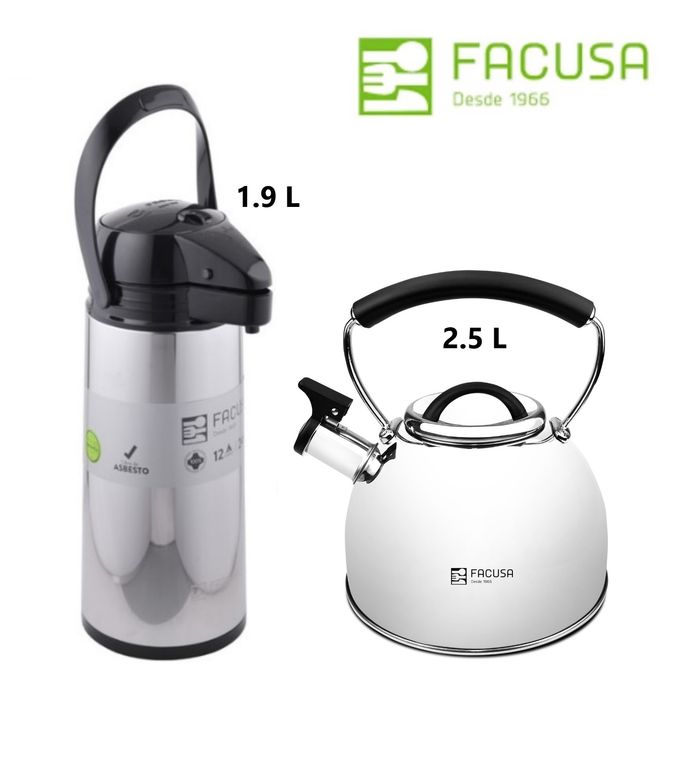 Termo con Dispensador 1 .9L y Tetera AceroInoxidable 2. 5L 2025