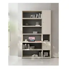 TU MESITA - Librero con Escritorio Abatible Urano color Blanco 2 puertas 2 cajones