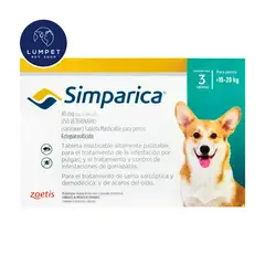 SIMPARICA - 10 - 20 Kg 40 mg x 3 Tabletas