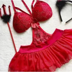 GENERICO - LENCERIA SEXY DIABLITA TRANSPARENTE DISFRAZ TALLA S-M-L