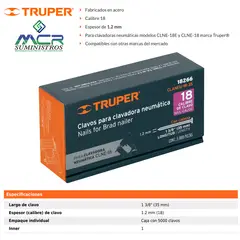 TRUPER - Caja con 5000 clavos calibre 18 DE 35 mm para CLNE-18