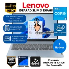 LENOVO - Laptop IDEAPAD SLIM 3 Intel Core i5 RAM 16 GB SSD 512 GB 15.6" FHD táctil Windows 11 PRO