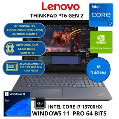 LENOVO - Laptop INTEL CORE i7 (THINKPAD P16 GEN 2 ) RAM 64 GB SSD 1 TB 16" WUXGA WINDOWS 11