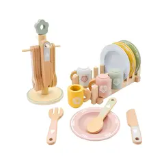 GENERICO - Juego Infantil Vajilla y Utensilios de Cocina - Montessori de Madera