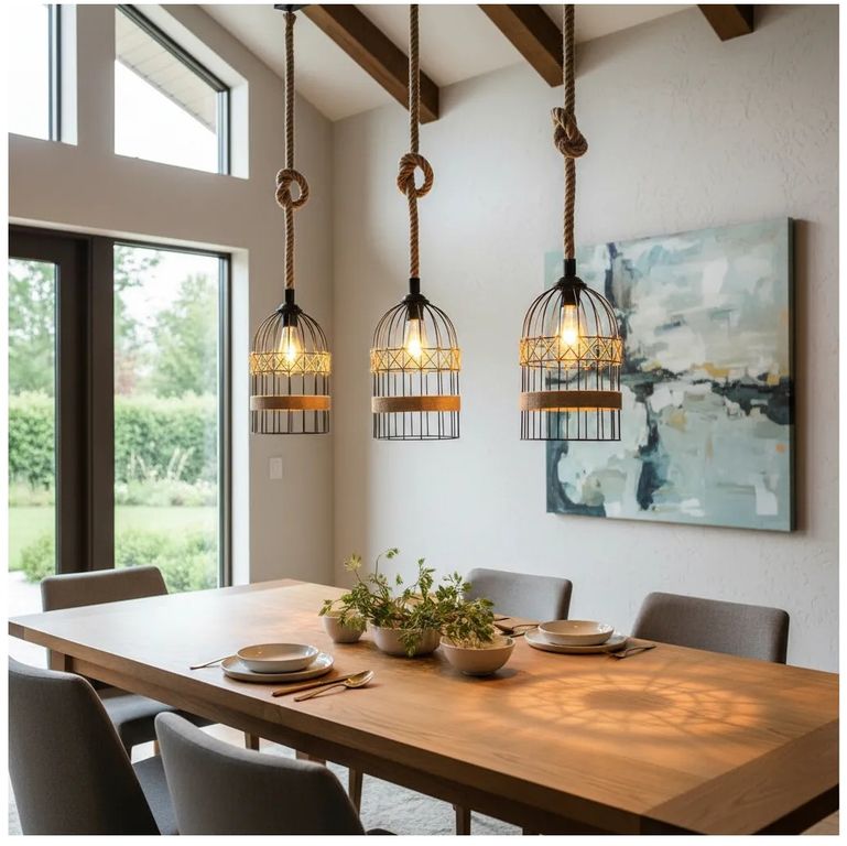 Lámpara colgante de cuerda de cáñamo industrial