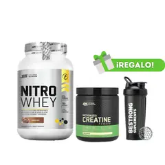 OPTIMUN NUTRITION - PACK PROTEÍNA NITRO WHEY 1KG CHOCOLATE + CREATINA OPTIMUM NUTRITION MICRONIZADA 300G + SHAKER