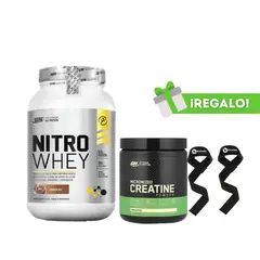 OPTIMUN NUTRITION - PACK PROTEÍNA NITRO WHEY 1 CHOCOLATE + CREATINA OPTIMUM NUTRITION MICRONIZADA 300G + STRAPS