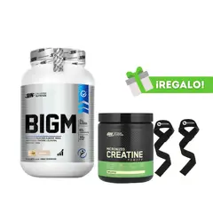 OPTIMUN NUTRITION - PACK PROTEÍNA BIGM 2KG COOKIES + CREATINA OPTIMUM NUTRITION MICRONIZADA 300G + STRAPS