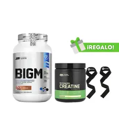 OPTIMUN NUTRITION - PACK PROTEÍNA BIGM 2KG CHOCOLATE + CREATINA OPTIMUM NUTRITION MICRONIZADA 300G + STRAPS