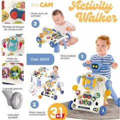 CAM - Andador caminador para bebe 3 en 1 AZUL