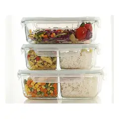 GENERICO - Taper De Vidrio Hermético Rectangular, Set De 3 Unidades