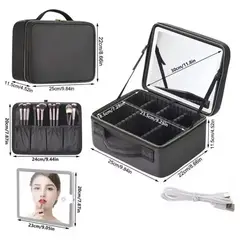 GENERICO - Maleta Organizador De Maquillaje con Espejo Recargable Luz Led - Negro