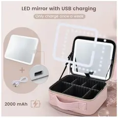 GENERICO - Maleta Organizador De Maquillaje con Espejo Recargable Luz Led - Rosado