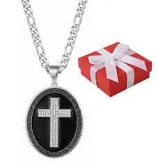 GENERICO - Collar Cruz Cristales Regalo Religioso Acero Quirúrgico Pleateado