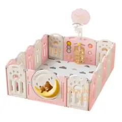 GENERICO - CORRAL PLEGABLE CERCO PARA BEBE OSITO DORMILÓN ROSADO