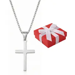 GENERICO - Collar Unisex Cruz Liso Regalo Religioso Acero Quirúrgico Plateado