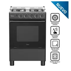 MIDEA - COCINA DE PIE MGS24FS2LFABBC-PE A GAS 4 HORNILLAS NEGRO