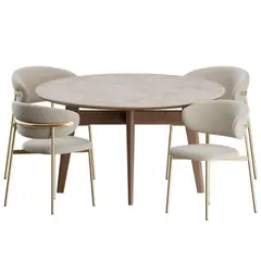 STIL NOVO - JUEGO DE COMEDOR 4 SILLAS CAYETANA DORADO