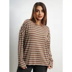 SULKAY - Polo Amanda Manga larga Rayas Marrón