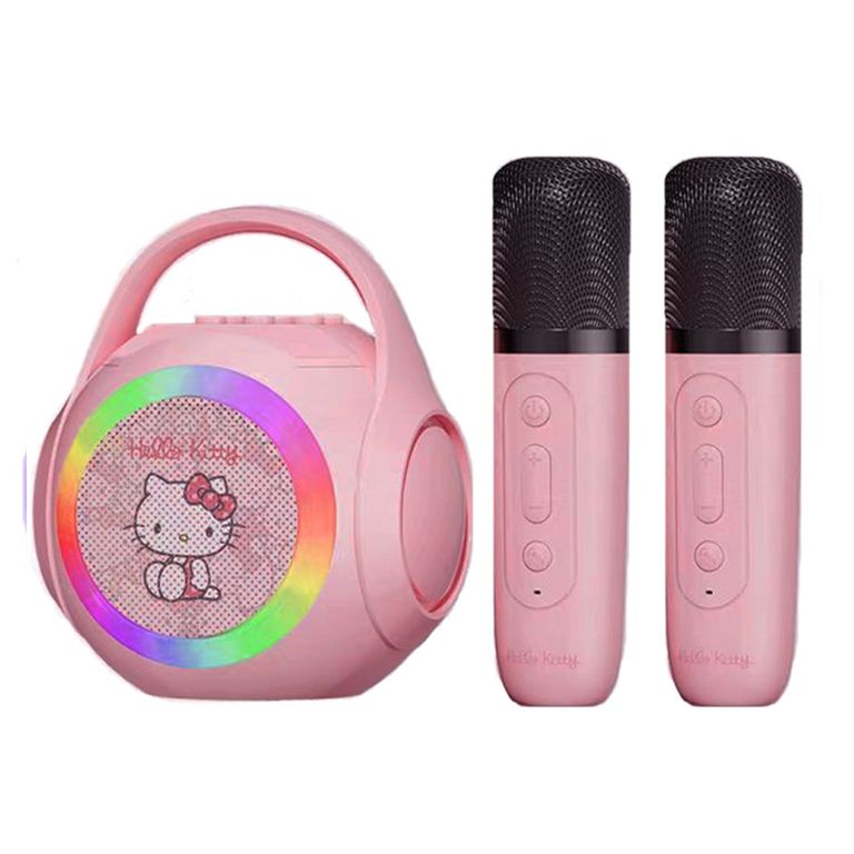 Kuromi 3 IN 1 LED charging BT karaoke speaker y 2 microphones-Rosa
