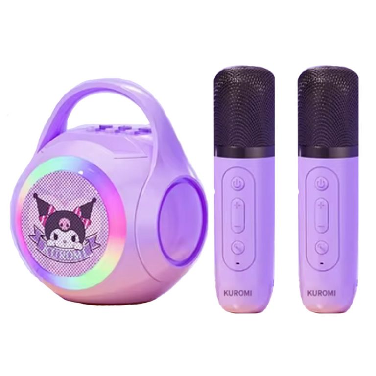 Kuromi 3 IN 1 LED charging BT karaoke speaker y 2 microphones-Morado