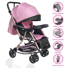 BAMBINO - Coche Cuna con Mecedora para Bebé «ROMA» Pink