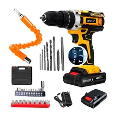 GENERICO - Taladro Percutor X2baterías Inalámbrico Destornillador + 30 Accesorios