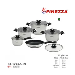 FINEZZA - Juego de Ollas de Acero inoxidable FZ-1068A-IN de 10 Piezas