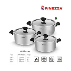 FINEZZA - Juego de ollas de acero inoxidable FZ-1042TS-IN 6 PZAS