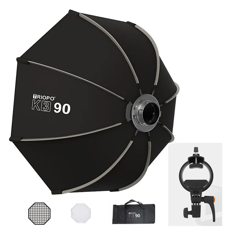 Triopo 90cm Plegable Softbox Octogonal Speedlight Bracket grid