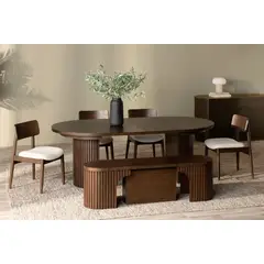 STIL NOVO - JUEGO DE COMEDOR 4 SILLAS + BANQUETA NAPOLEON NOGAL