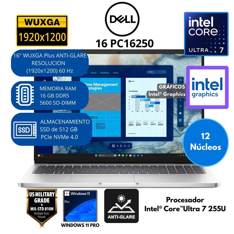 Laptop Pro Intel Core Ultra 7 (16 PC16250) RAM 16 GB SSD 512 GB 16" WUXGA PLUS Windows 11 PRO
