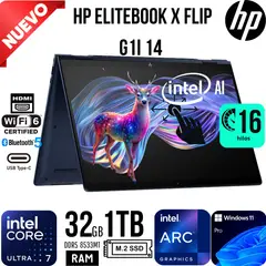 HP - LAPTOP ELITEBOOK X FLIP G1i 14" WUXGA IPS TÁCTIL ULTRA 7 258V RAM 32GB SSD 1TB INTEL ARC W11 PRO
