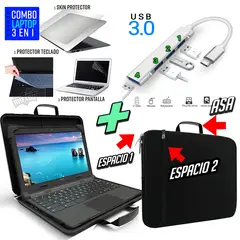 GENERICO - Kit Maletin funda + Skin 3 en 1 p/ Laptop + Hub Tipo C a USB 3.0