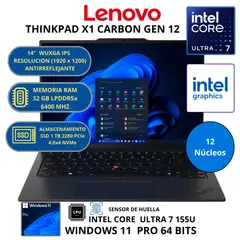 LENOVO - Laptop THINKPAD X1 CARBON GEN 12 INTEL CORE ULTRA 7 -RAM 32GB SSD 1 TB 14" WUXGA WINDOWS 11