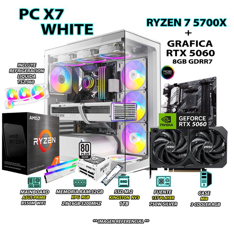 Computadora PC Gamer RYZEN 7 5700X RAM 32GB SSD 1TB GRAFICA RTX 5060 8GB