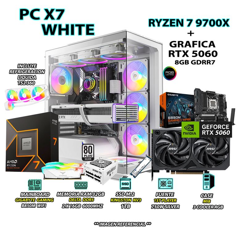Computadora PC Gamer PRO RYZEN 7 9700X RAM 32GB SSD 1TB GRAFICA RTX 5060 8GB