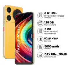 ZTE - CELULAR NUBIA MUSIC LIBRE - PANTALLA 6.6' HD+ - 128 GB + 4 GB RAM EXPANDIBLE