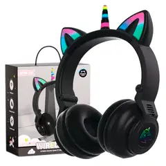 SEISA - Audífono Bluetooth Unicornio Vincha Inalámbrico Luz Led RGB Negro