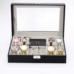 GENERICO - Caja Porta Reloj Organizador de Joyas Anillos Collares de Cuero PU