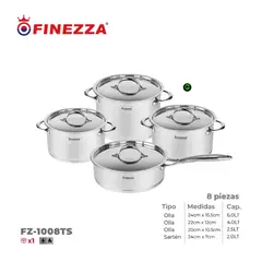 FINEZZA - Set de Ollas Acero Inoxidable FZ-1008TS 8 Piezas