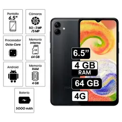 SAMSUNG - Celular Galaxy A04 4GB RAM 64GB 6.5" Pulg. - Negro