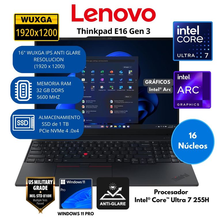 Laptop Thinkpad Intel Core Ultra 7 (E16 Gen 3) RAM 32 GB SSD 1 TB 16" WUXGA IPS Windows 11