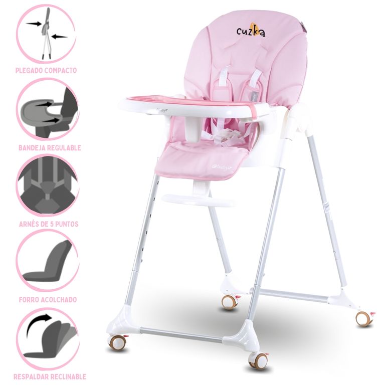 Silla de Comer para Bebé Graduable »HARRIET» Ligth Pink