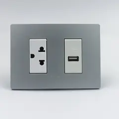 SINTHESI - TOMACORRIENTE DOBLE 1 UNIVERSAL Y 1 CARGADOR USB S33 PLACA PLATA