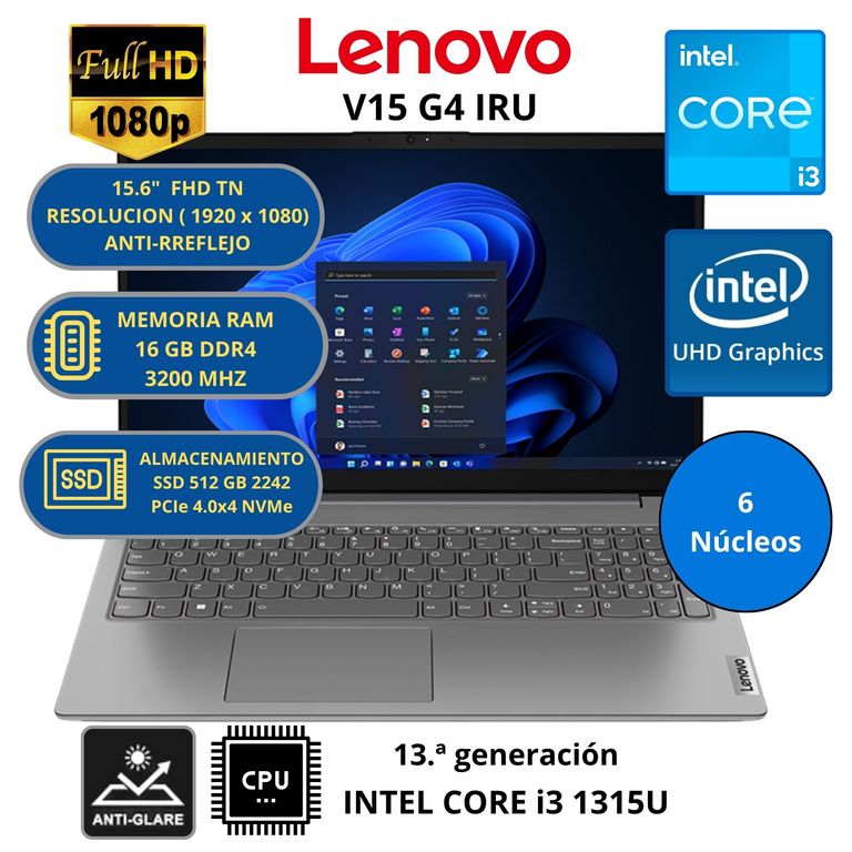 Laptop V15 G4 IRU INTEL CORE i3 -RAM 16GB SSD 512 GB 15.6" FHD WINDOWS 11