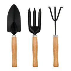 OEM - Set de herramientas para Jardinería 3 piezas Pala, Rastrillo y Tenedor