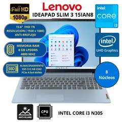 LENOVO - Laptop IDEAPAD SLIM 3 15IAN8 INTEL CORE i3 -RAM 8GB SSD 512 GB 15.6" FHD WINDOWS 11